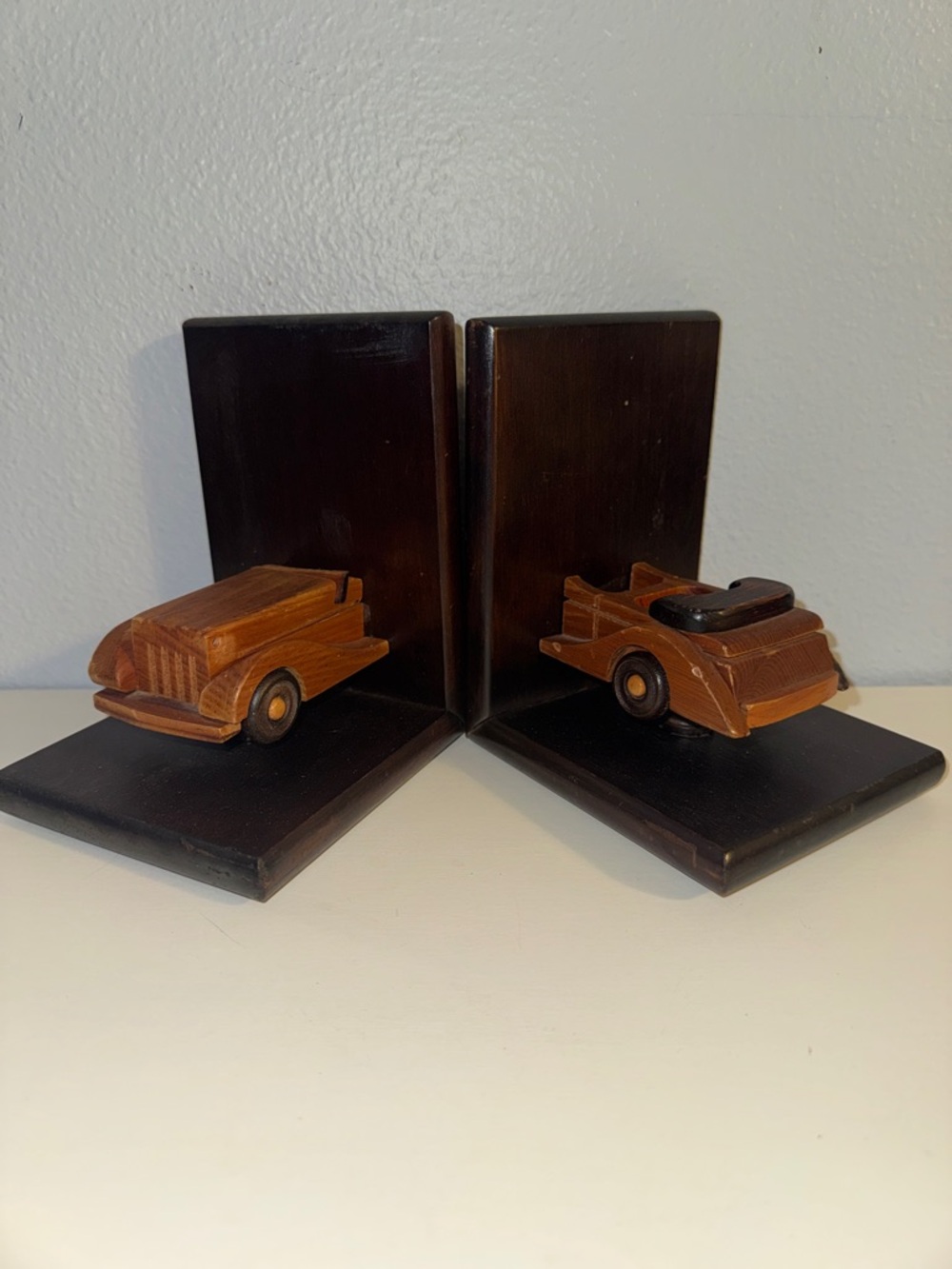 Vintage Wooden Antique Car Bookends Support Books Decor